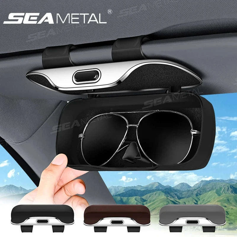 Extra-Large Car Glasses Case for Sun Visor-Brown 1pc