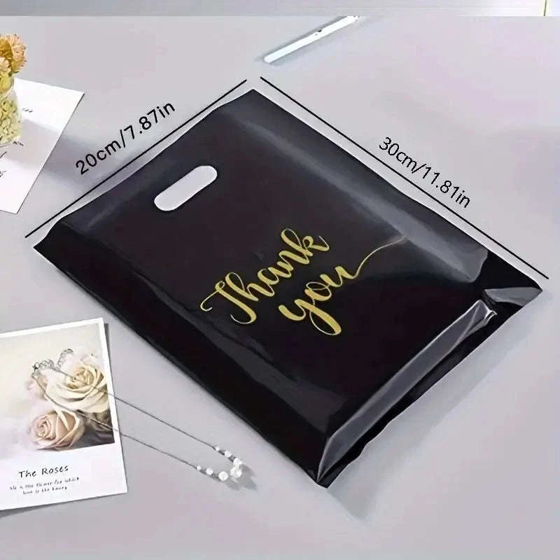 Extra Thick Reusable Plastic Thank You Bags – 20 Pack-Black 30x20cm / 40x30x0.1cm