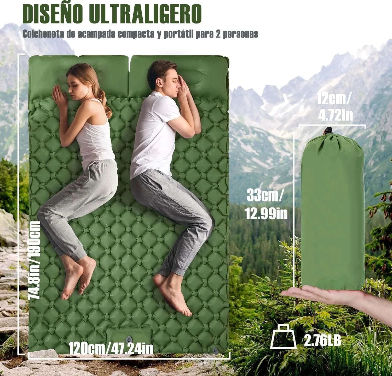 Extra Wide Inflatable Sleeping Pad for Camping Travel-T2312Army green