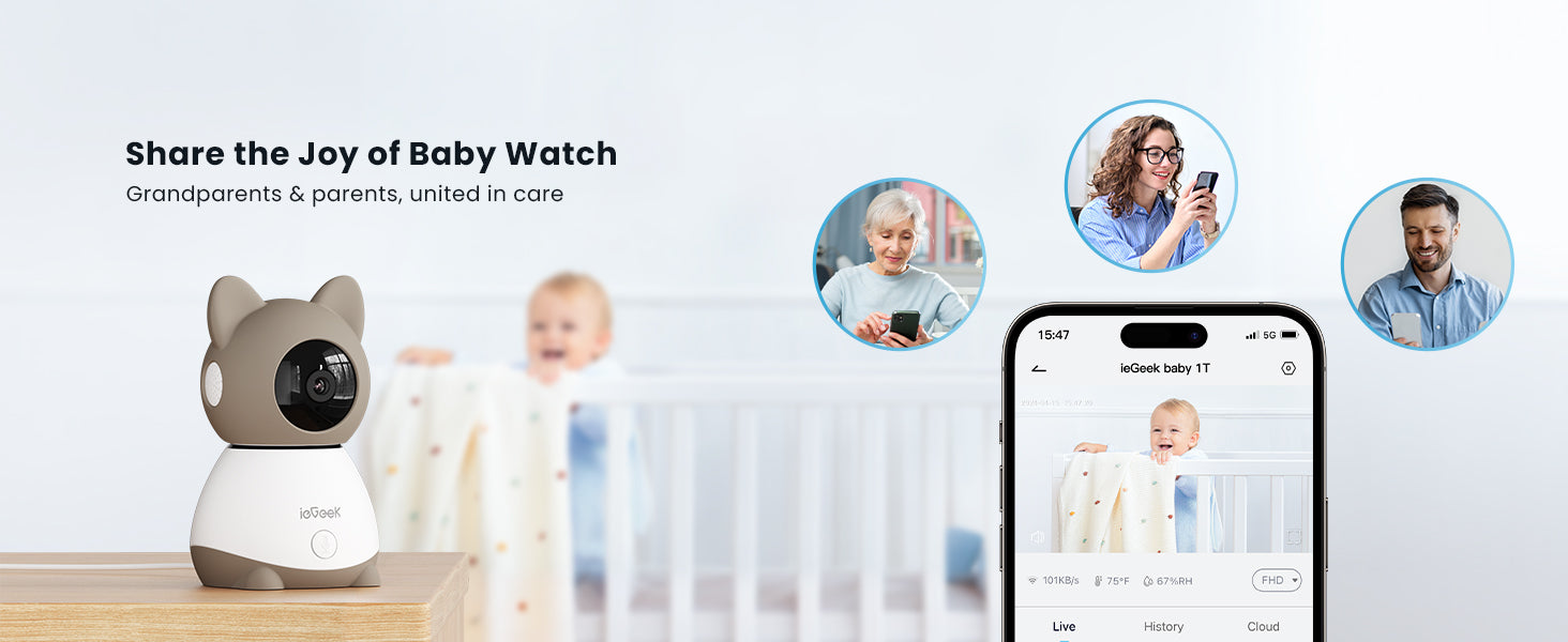 ieGeek 2K Baby Monitor with 5-Inch Screen, Night Vision
