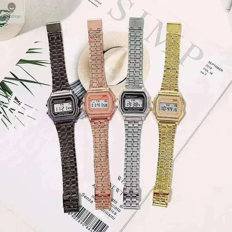 F91W Steel Band LED Digital Sports Watch for Everyday Wear-Silvery