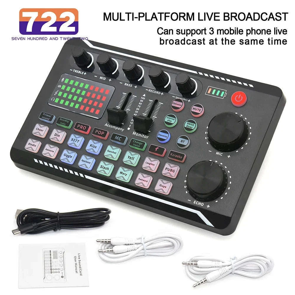 F998 Live Sound Card and DJ Audio Mixer for Streaming-Default Title