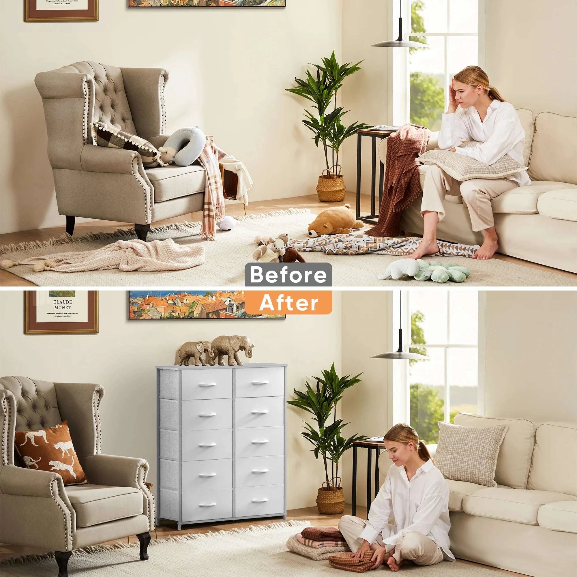 Fabric Drawer Dresser with 5/7/10 Drawers Bedroom Storage Unit-7 Drawers / United States