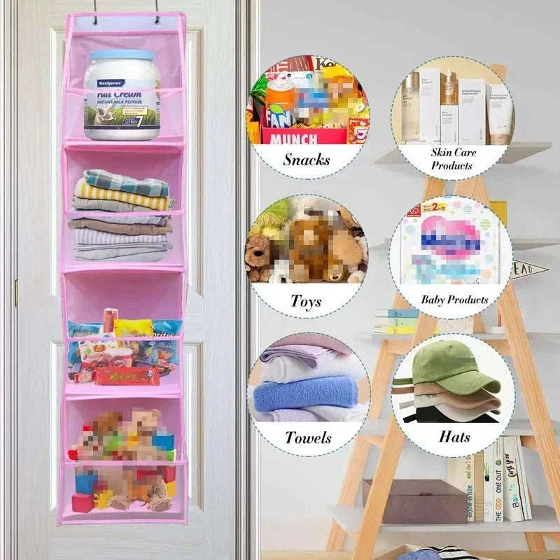 Fabric Hanging Bag for Door and Wall Storage Organizer-4 Layers-White