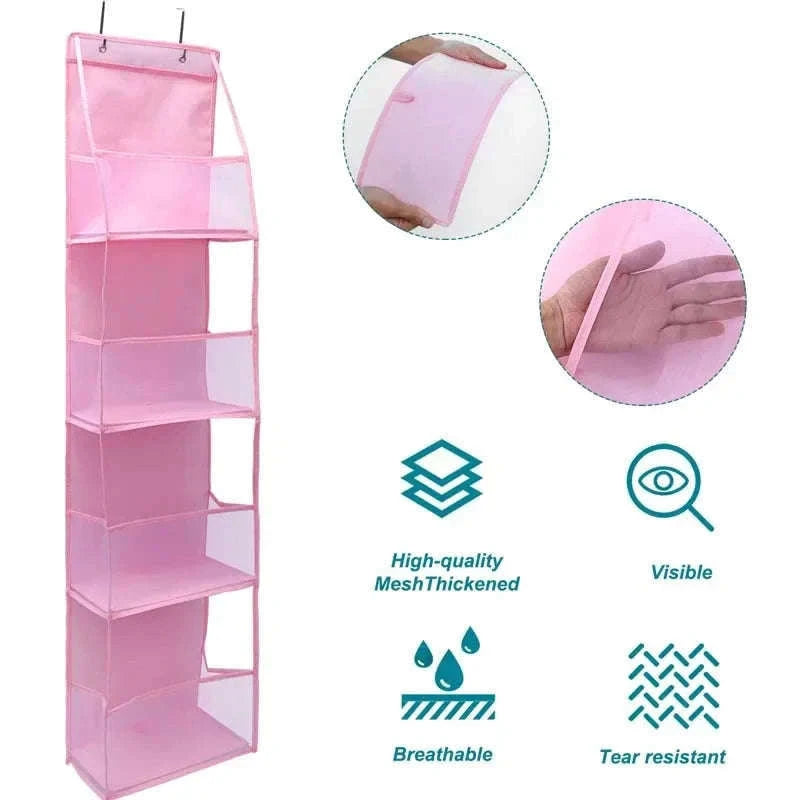 Fabric Hanging Bag for Door and Wall Storage Organizer-4 Layers-White