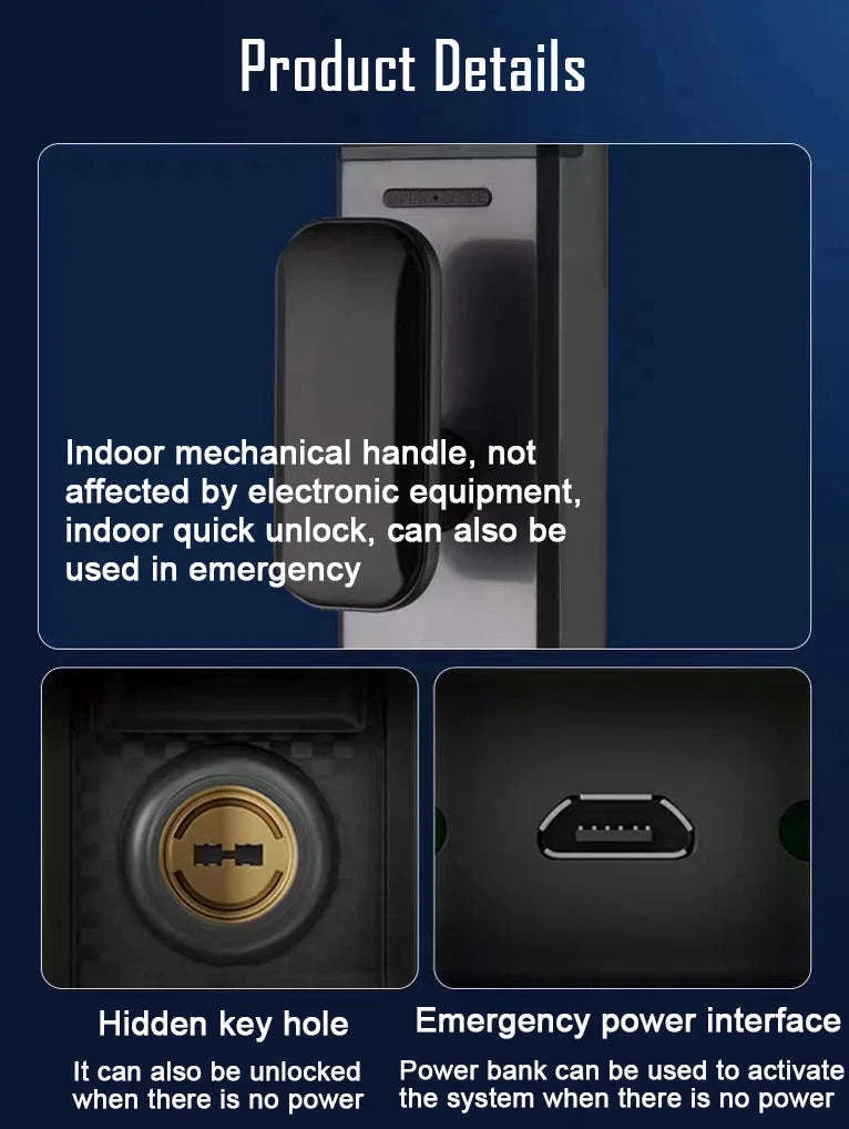 Face Recognition Digital Door Lock with Camera, Fingerprint & Keyless Entry-D14P 30280 S-C D-H / United States / Wishome app version
