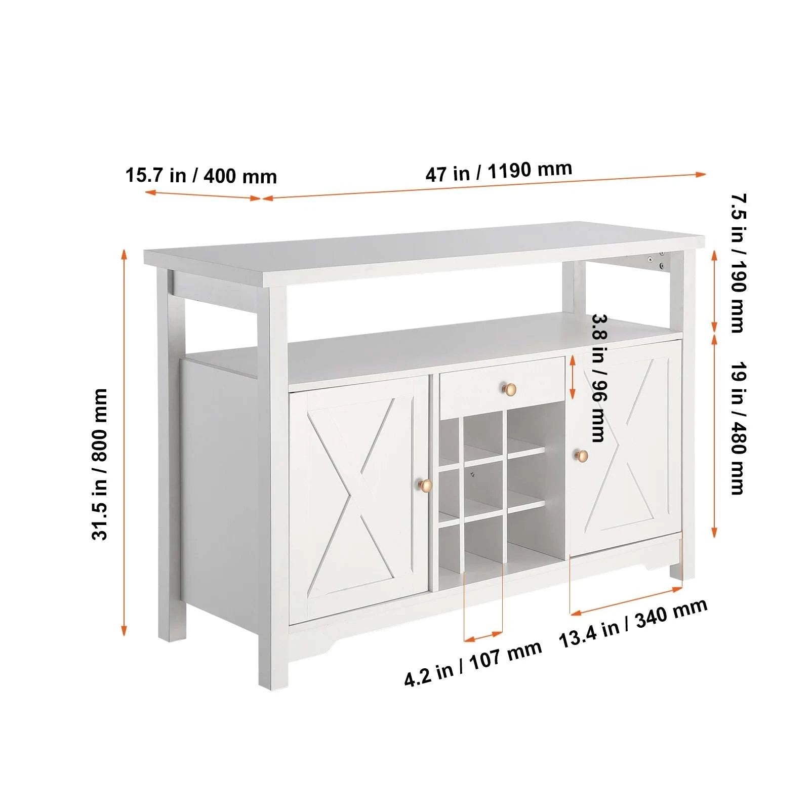 Farmhouse Wine Bar Cabinet with Glass Rack, 13 Bottle Storage-39.4x34x15.7inch / spain