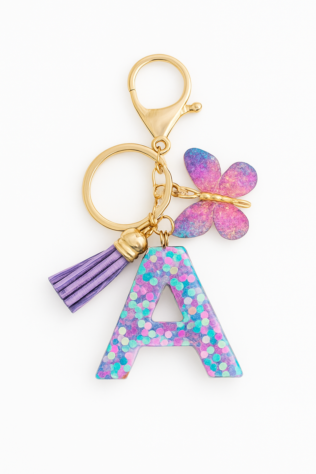 Fashion butterfly Fringe Initial Keychain Drop Glue Blend Sequin A-Z26 Letter Keychain Cute Ladies Student Bag Accessory Gift
