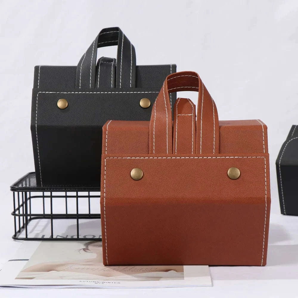 Fashion PU Leather Glasses Organizer Multi‑Slot Folding Travel Case-6 Slot Brown