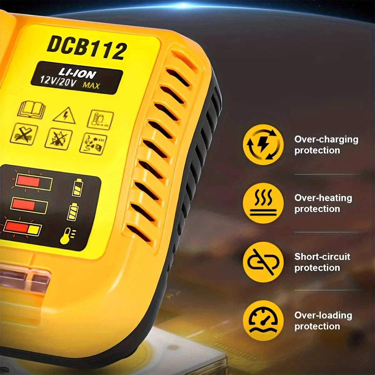Fast Battery Charger for 12V/20V/60V Power Tool Batteries-United States / YELLOW