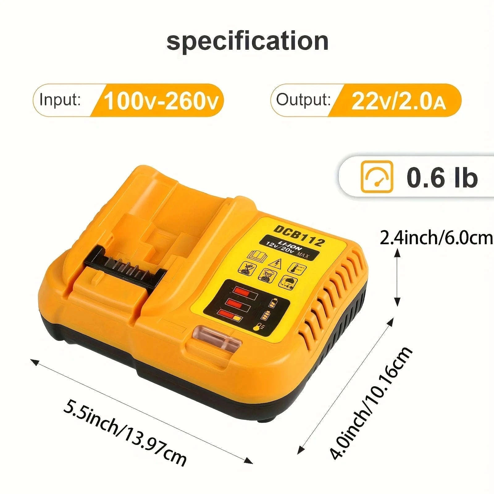 Fast Battery Charger for 12V/20V/60V Power Tool Batteries-United States / YELLOW