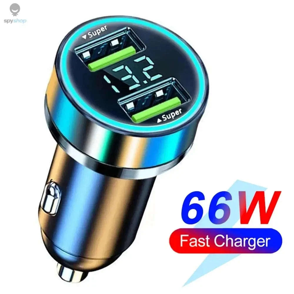 Fast Car Charger – 6-Port USB & PD High-Speed Vehicle Adapter-2 Port Volt display