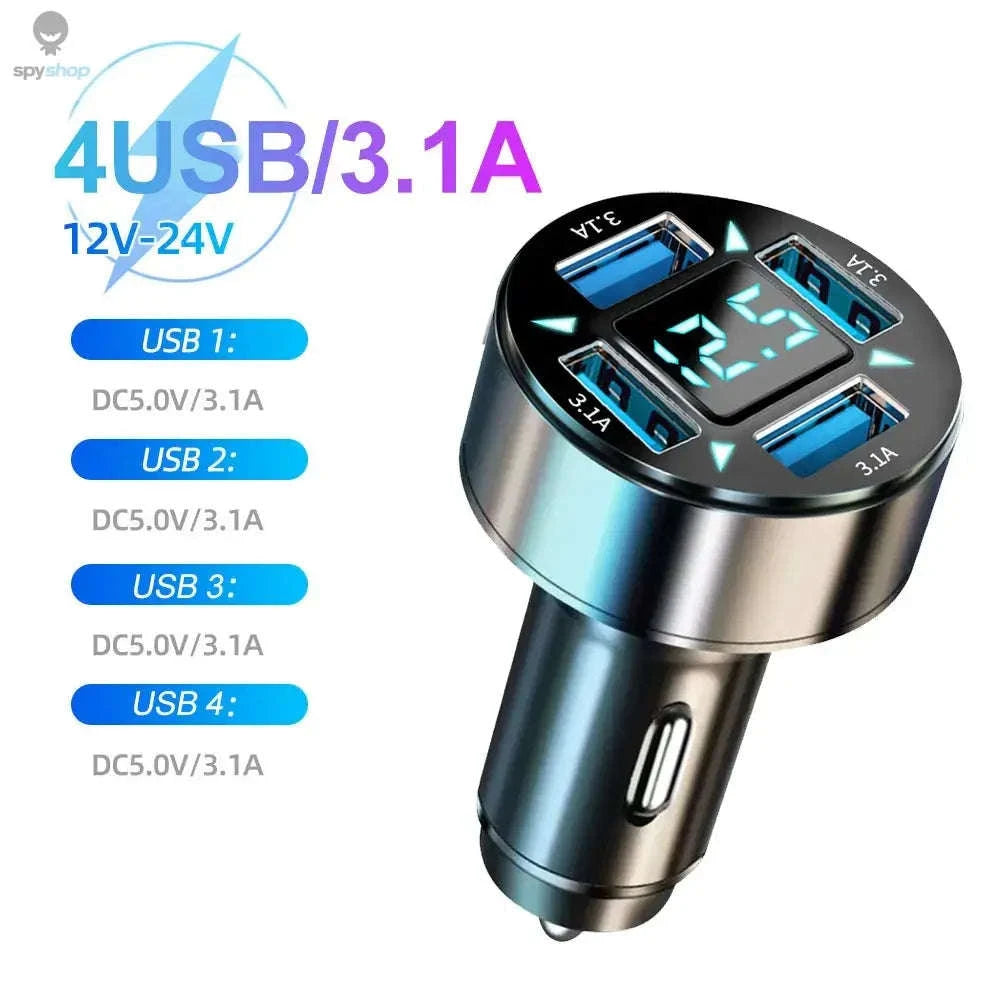 Fast Car Charger – 6-Port USB & PD High-Speed Vehicle Adapter-2 Port Volt display