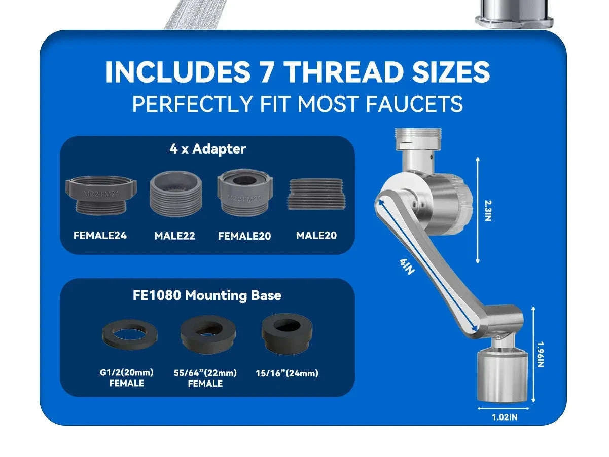 Faucet Aerator Water Filter 1080° Rotating 2 Spray Modes-1xHost and 9xfilters / China Mainland