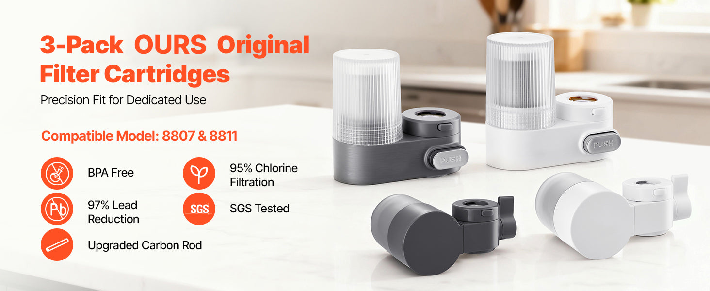 SucceBuy Faucet Filter Replacement 3-Pack Water-Filter Cartridge High-Efficiency Filtration 3-Month Value and 317 Gal Lifespan