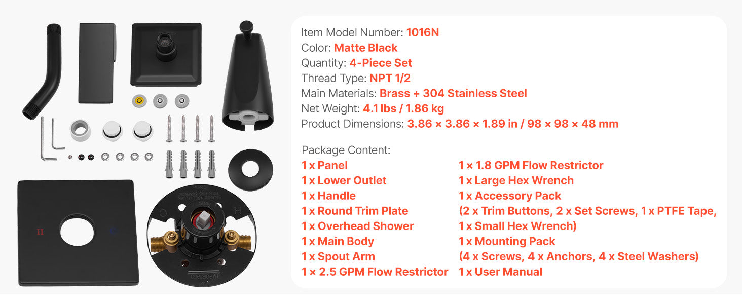 Set rubinetteria vasca e doccia SucceBuy completo con soffione doccia a pioggia da 4 pollici e kit di rifinitura per vasca con valvola in acciaio inox 304