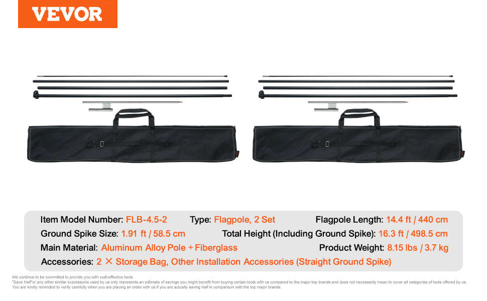 Feather Flag Pole Kit 3-Pack 16.3 ft with Ground Stakes-Pole2set 8.15lbs / United States