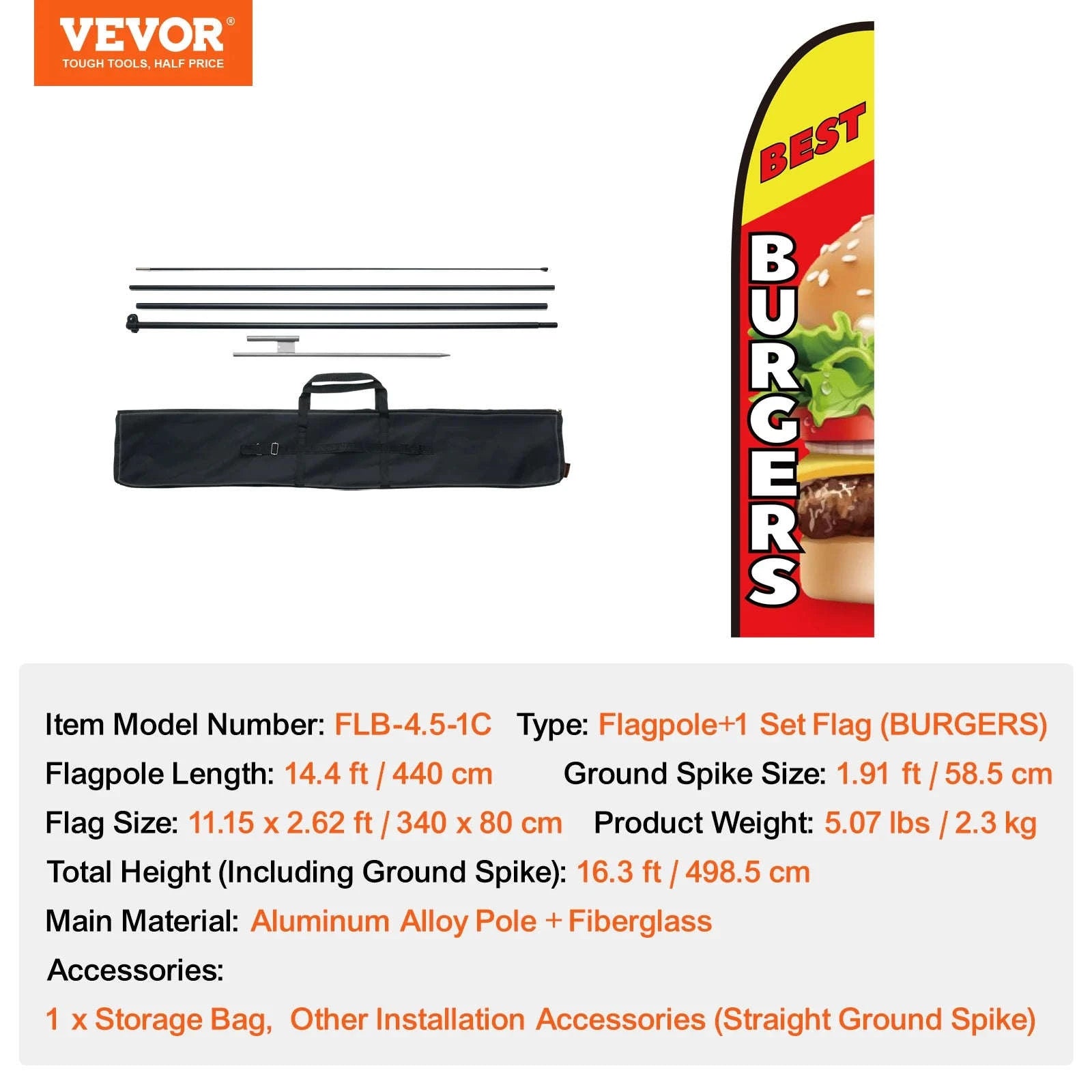 Feather Flag Pole Kit 3-Pack 16.3 ft with Ground Stakes-Pole2set 8.15lbs / United States