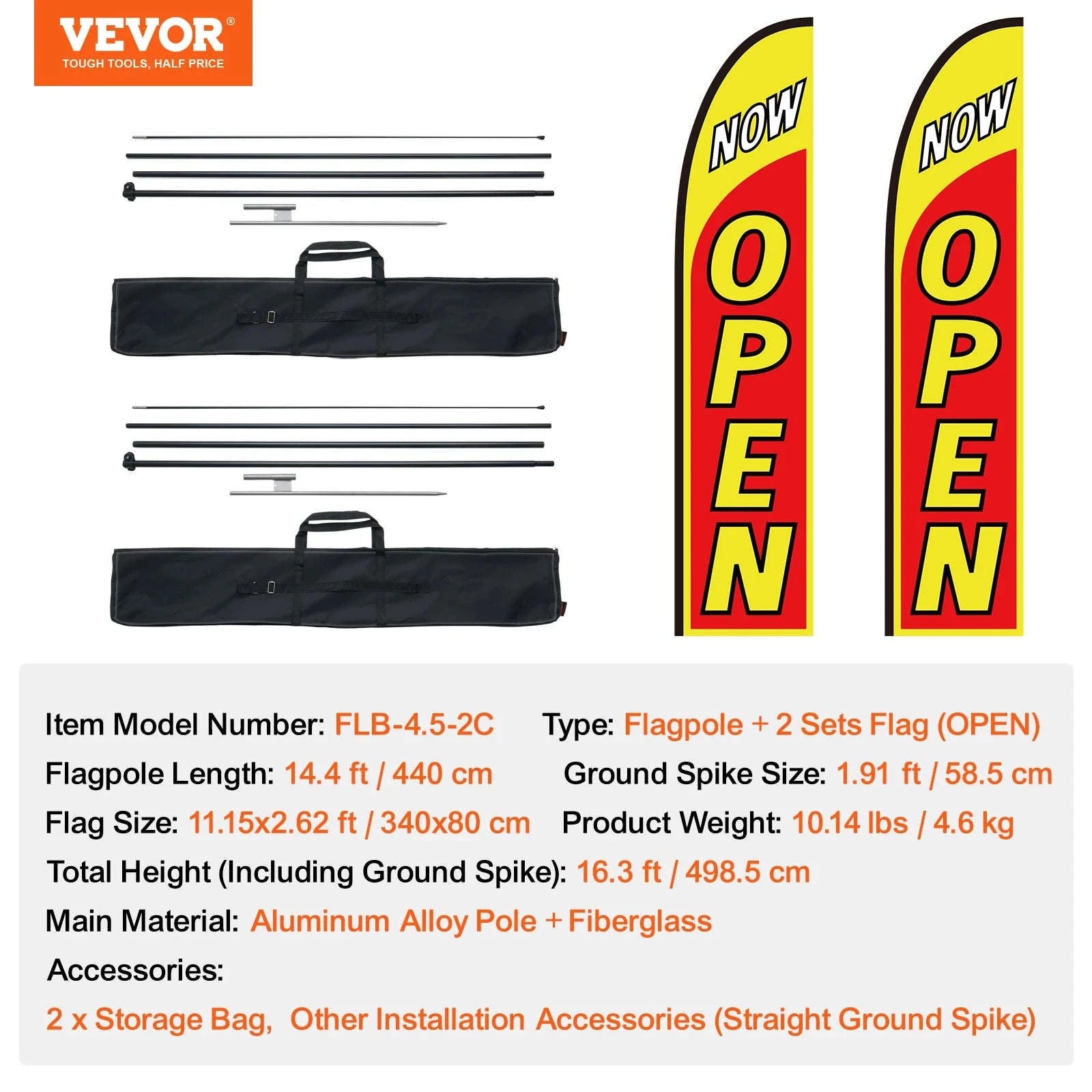 Feather Flag Pole Kit 3-Pack 16.3 ft with Ground Stakes-Pole2set 8.15lbs / United States