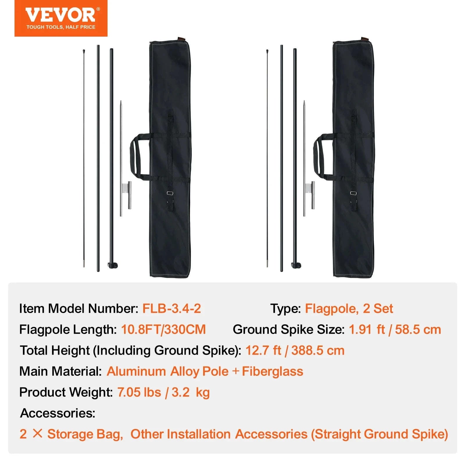 Feather Flag Pole Kit 3-Pack 16.3 ft with Ground Stakes-Pole2set 8.15lbs / United States
