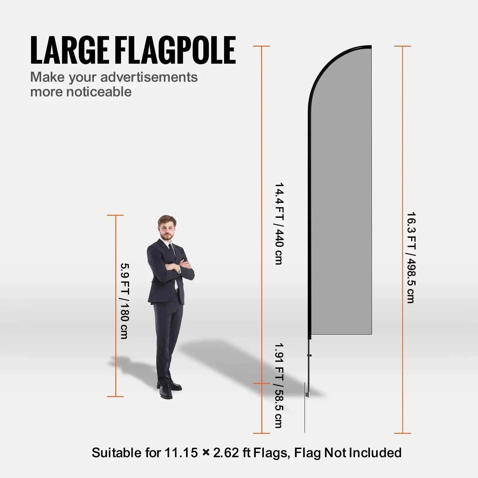 Feather Flag Pole Kit 3-Pack 16.3 ft with Ground Stakes-Pole2set 8.15lbs / United States