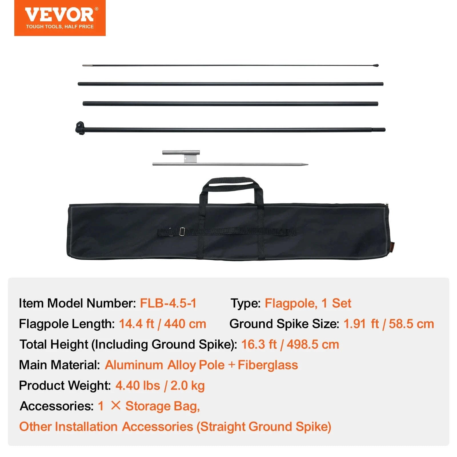 Feather Flag Pole Kit 3-Pack 16.3 ft with Ground Stakes-Pole2set 8.15lbs / United States
