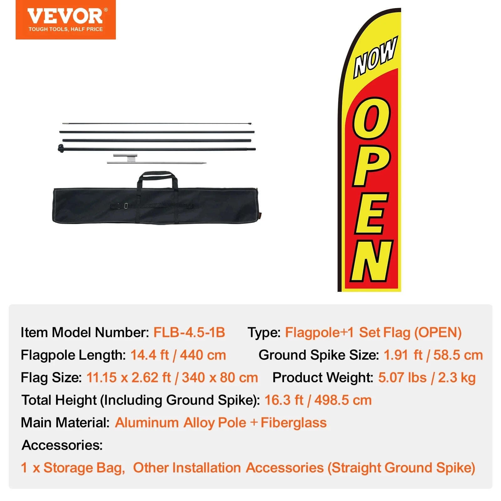 Feather Flag Pole Kit 3-Pack 16.3 ft with Ground Stakes-Pole2set 8.15lbs / United States