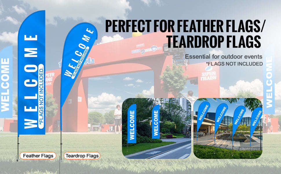 Feather Flag Pole Kit 3-Pack 16.3 ft with Ground Stakes-Pole2set 8.15lbs / United States