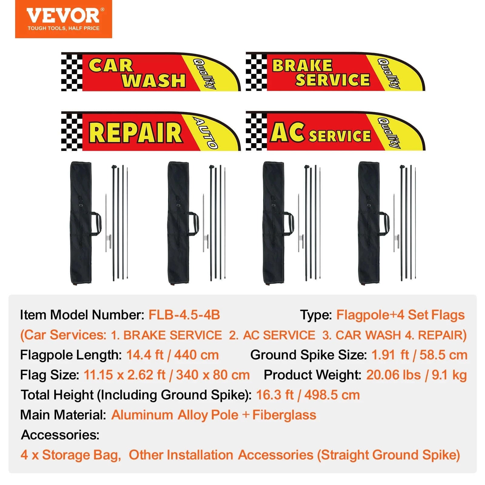 Feather Flag Pole Kit 3-Pack 16.3 ft with Ground Stakes-Pole2set 8.15lbs / United States
