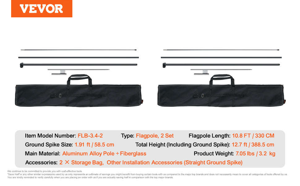 Feather Flag Pole Kit 3-Pack 16.3 ft with Ground Stakes-Pole2set 8.15lbs / United States