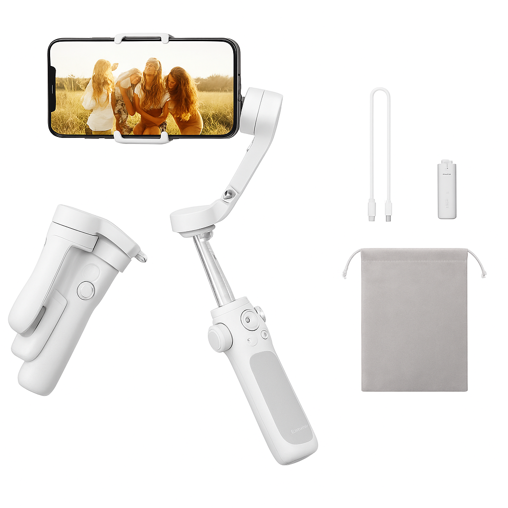 FeiyuTech VB4 3-assige Gimbal Stabilizer voor iPhone & Android, Ingebouwde Selfie Stick, Opvouwbaar Ontwerp voor Vloggen, Gelaatsherkenning