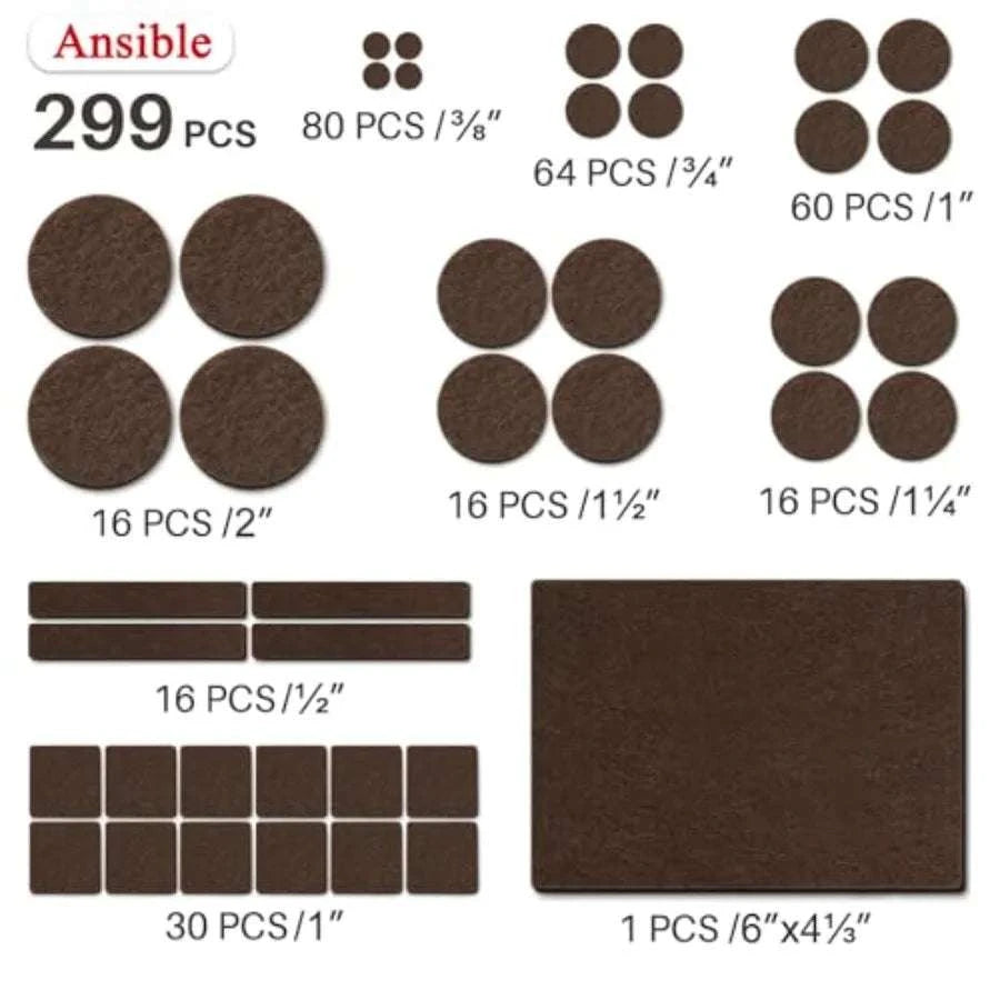 Felt Furniture Pads for Hardwood Floors Chair Leg Protectors-United States / 299PCSBrown
