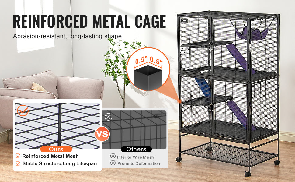 Rollende metalen fretkooi met 4-laags dierenverblijf