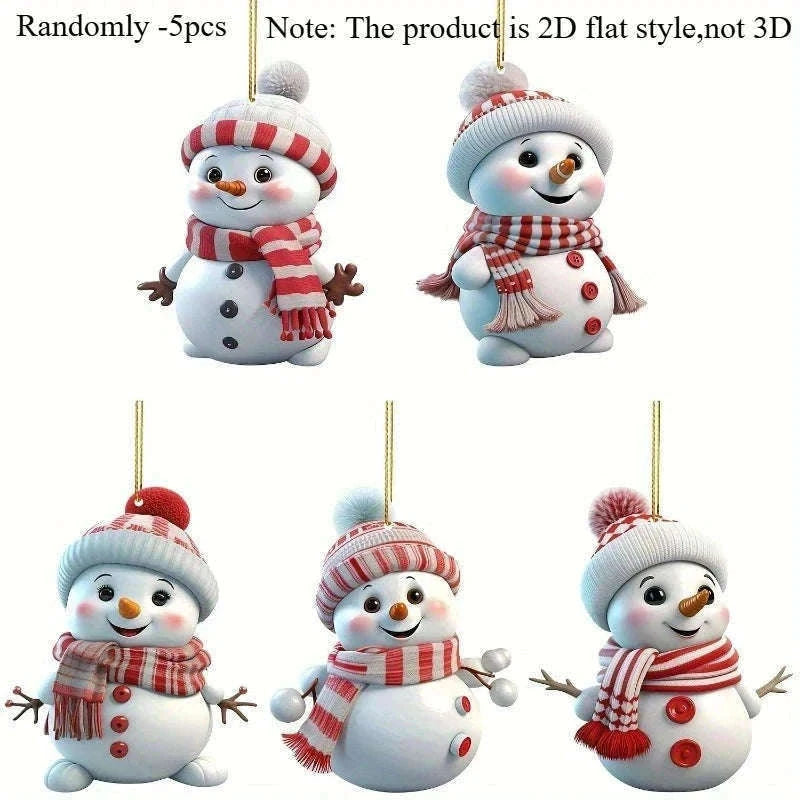 Festive 5-Pack Acrylic Snowman Christmas Ornaments-Randomly -5pcs