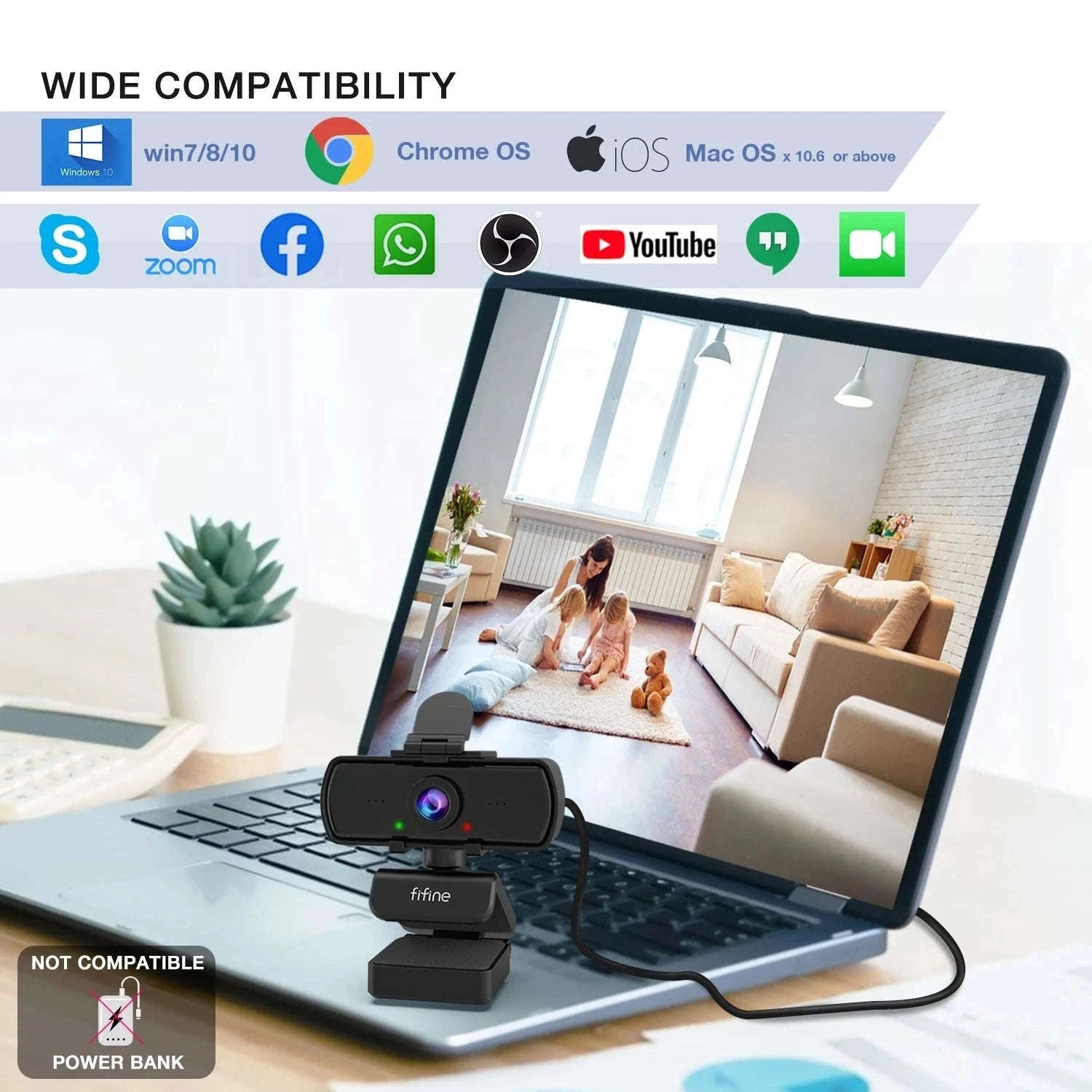 FIFINE 1440p Full HD PC Webcam with Microphone and Tripod-Default Title