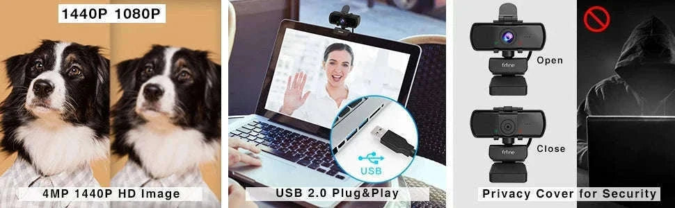 FIFINE 1440p Full HD PC Webcam with Microphone and Tripod-Default Title