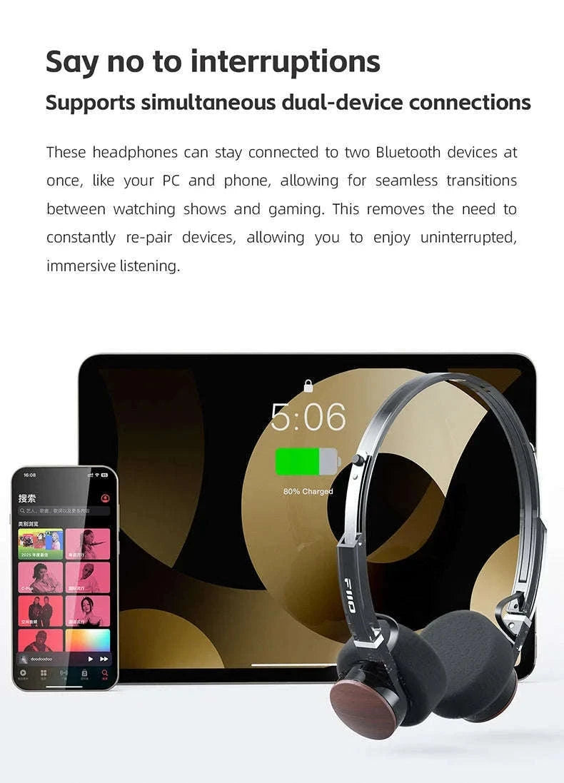 FiiO EH11 Bluetooth On-Ear Headphones with LDAC, 30H Battery & Dual Device-Cyan