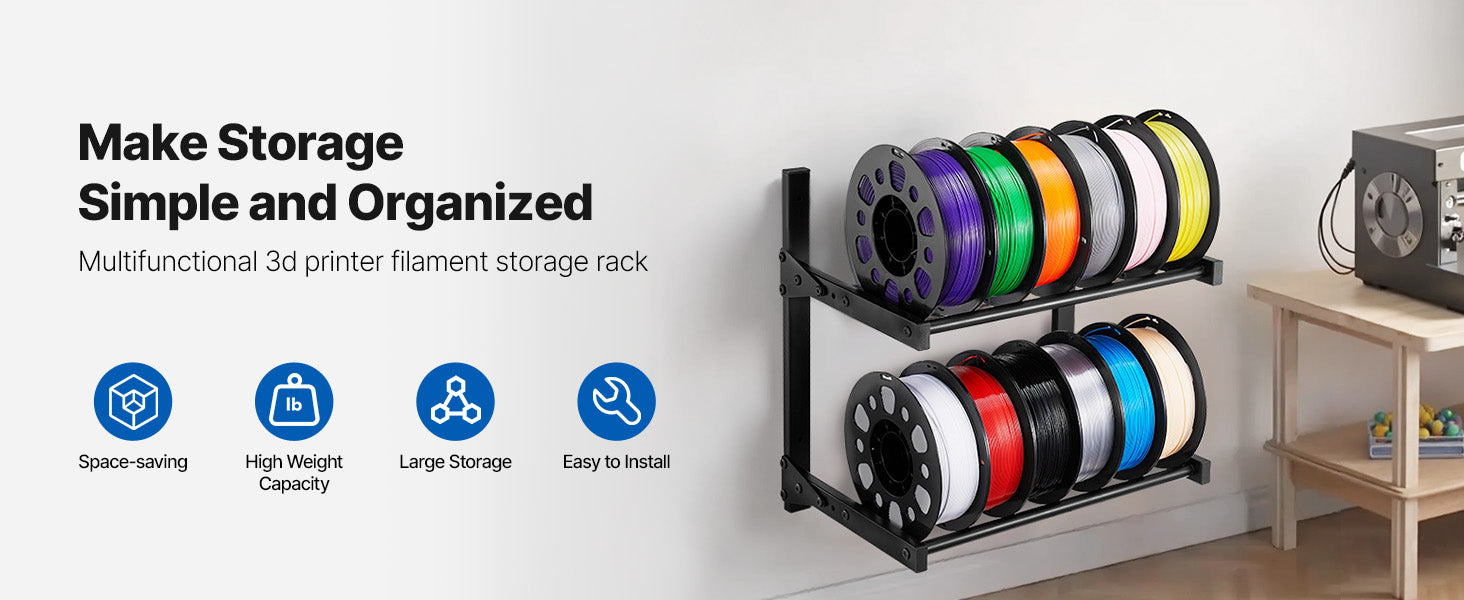 2-Tier Wall Mounted Filament Storage Rack for 3D Printer Spools
