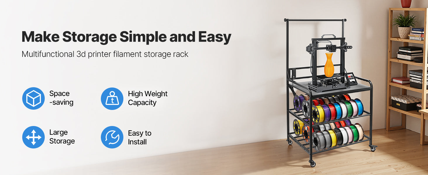 3-Tier 3D Printer Filament Storage Rack with Wheels & Power