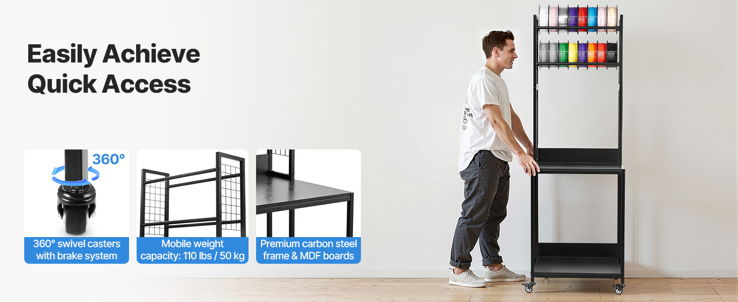 4-Tier 3D Printer Filament Storage Rack with Wheels & Stand