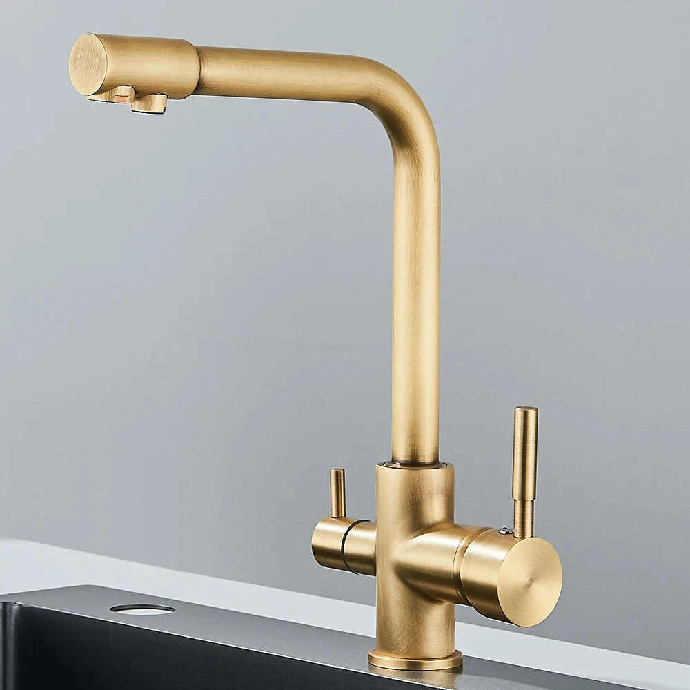 Filtered Kitchen Sink Faucet with Drinking Water Spout-Golden / GERMANY