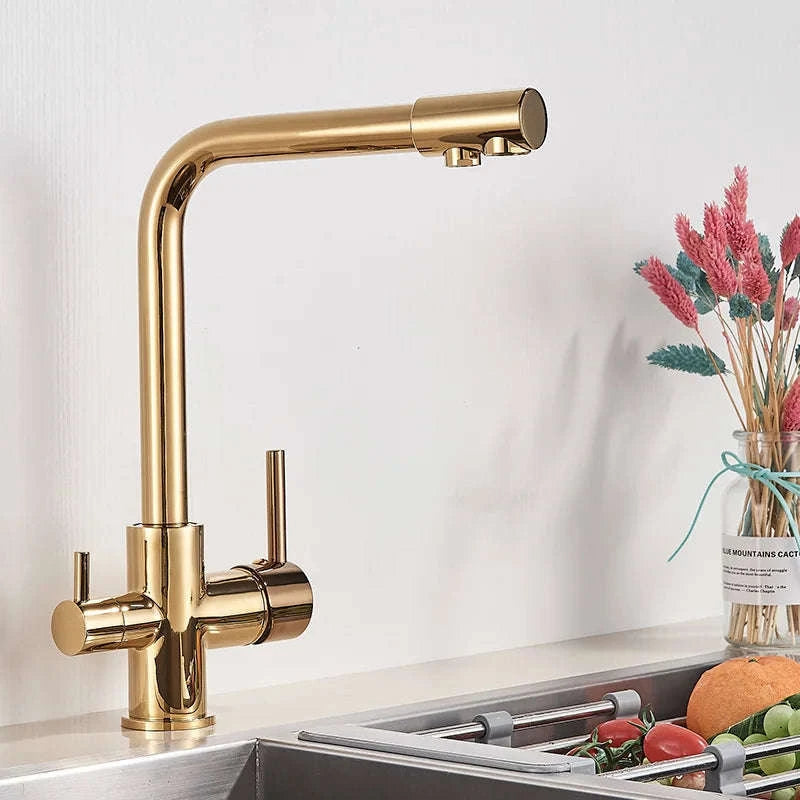 Filtered Kitchen Sink Faucet with Drinking Water Spout-Golden / GERMANY
