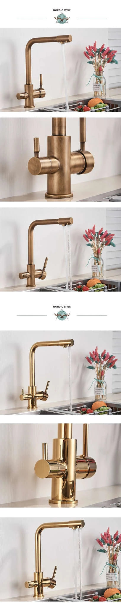 Filtered Kitchen Sink Faucet with Drinking Water Spout-Golden / GERMANY