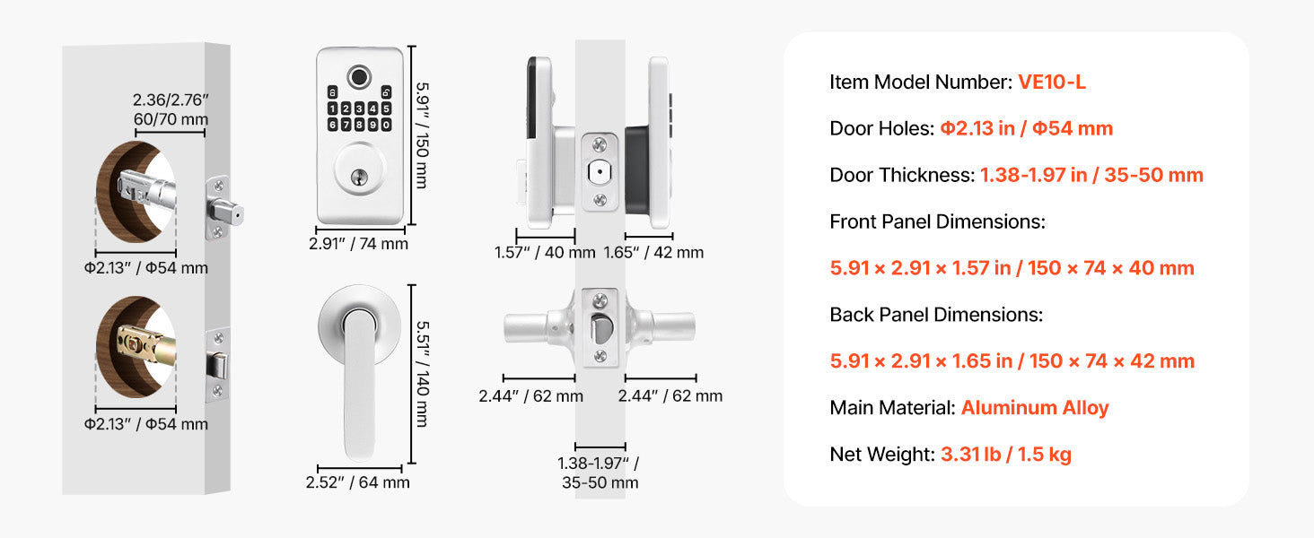 Fingerprint Door Lock Keyless Entry Deadbolt with Handle