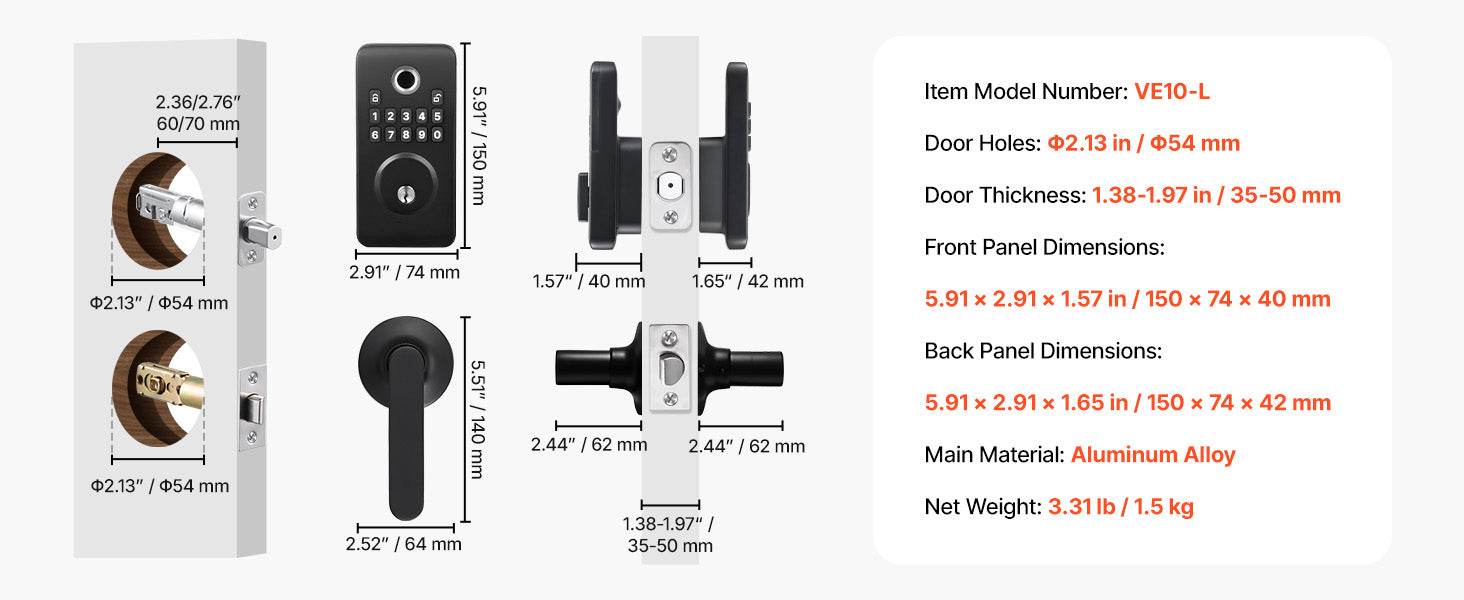 Fingerprint Door Lock Keyless Entry Deadbolt with Handle