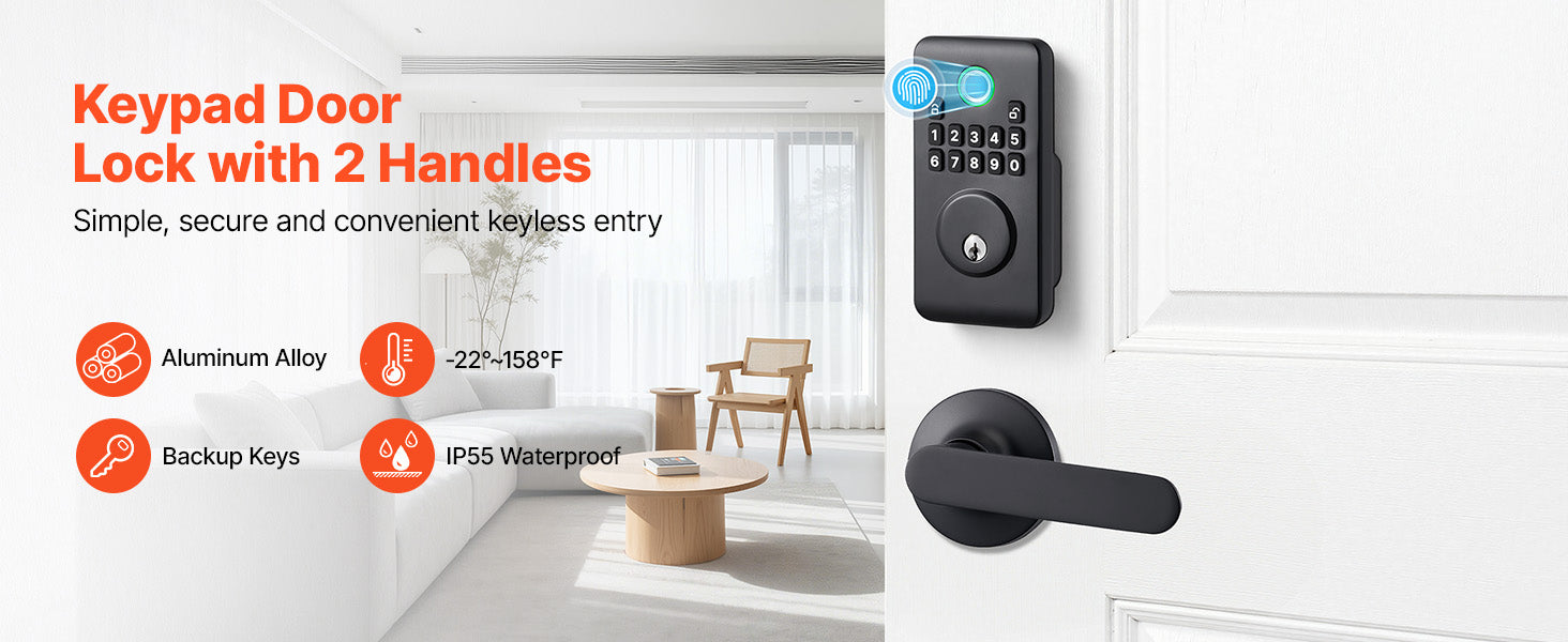 Fingerprint Door Lock Keyless Entry Deadbolt with Handle