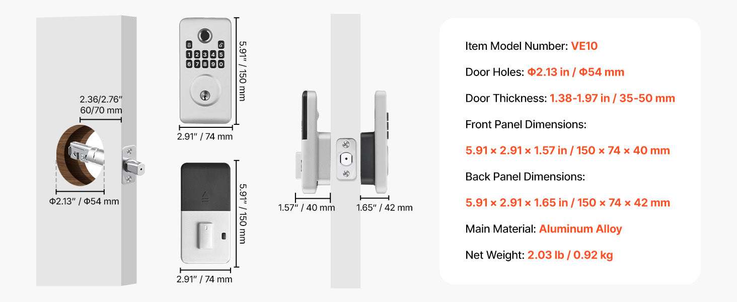 Fingerprint Door Lock Keyless Entry Deadbolt with Handle-Silver Type A / United States