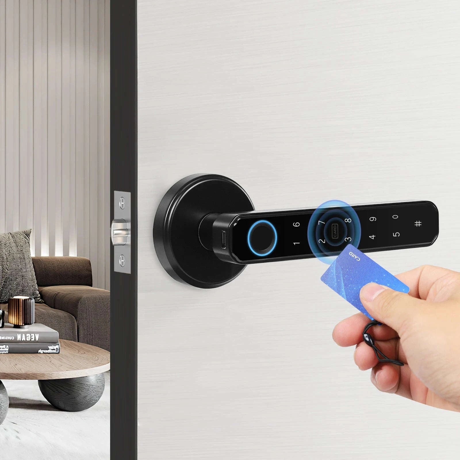 Fingerprint Door Lock, Smart Door Knob, Smart Door Handle Lock This Product Is Suitable for Homes Apartments Offices Door Thickness Is 35-55mm-black / United States