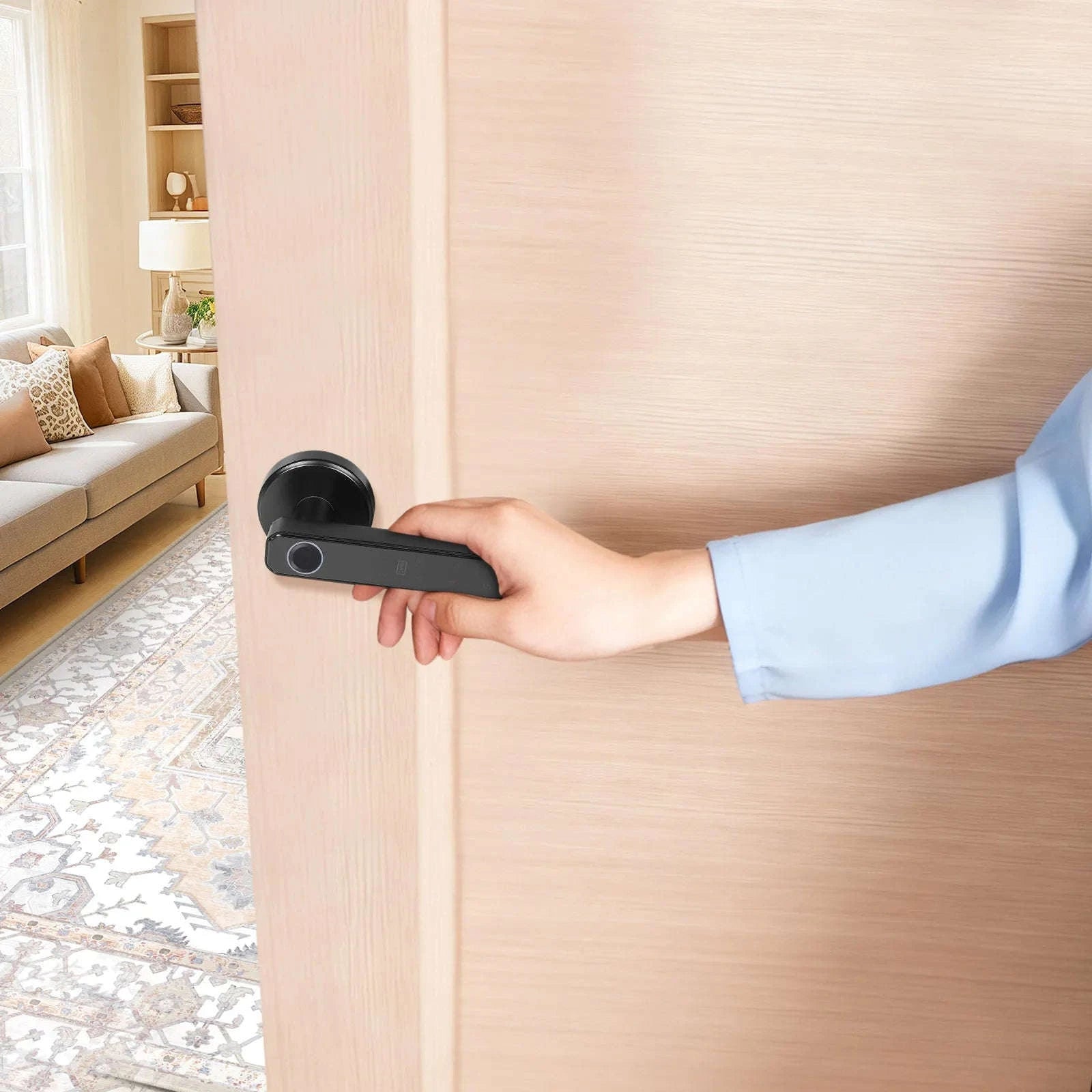 Fingerprint Door Lock, Smart Door Knob, Smart Door Handle Lock This Product Is Suitable for Homes Apartments Offices Door Thickness Is 35-55mm-black / United States