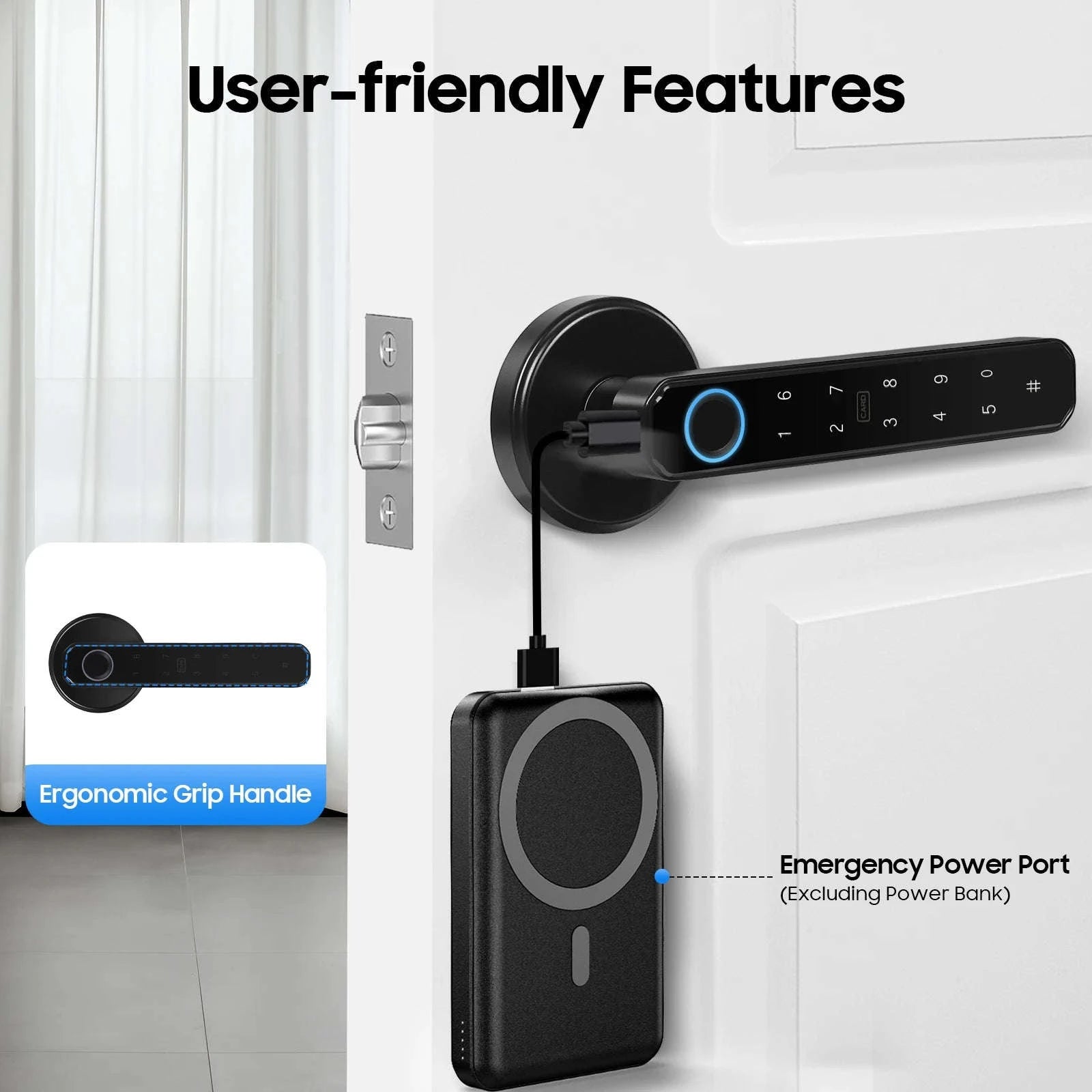 Fingerprint Door Lock, Smart Door Knob, Smart Door Handle Lock This Product Is Suitable for Homes Apartments Offices Door Thickness Is 35-55mm-black / United States